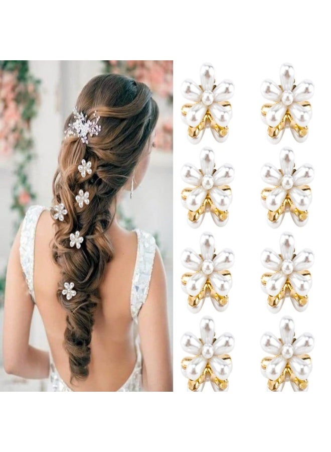 LYNLYN 10PCS Mini Pearl Flower Hair Claw Clips, Gold Metal Hair Clips Set, Sweet Daisy Decorative Barrettes for Women, Brides, and Wedding Accessories - Image 2